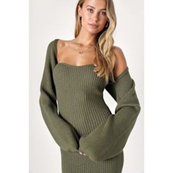 Lulus Dresses & Skirts - Lulus Women Autumn Aura Ribbed Two-Piece Sweater Dress Green Apparel Sets XS